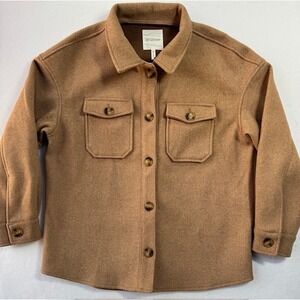 Avec Les Filles Brown Tan Shacket Button Front Boyfriend Shirt Jacket LRG